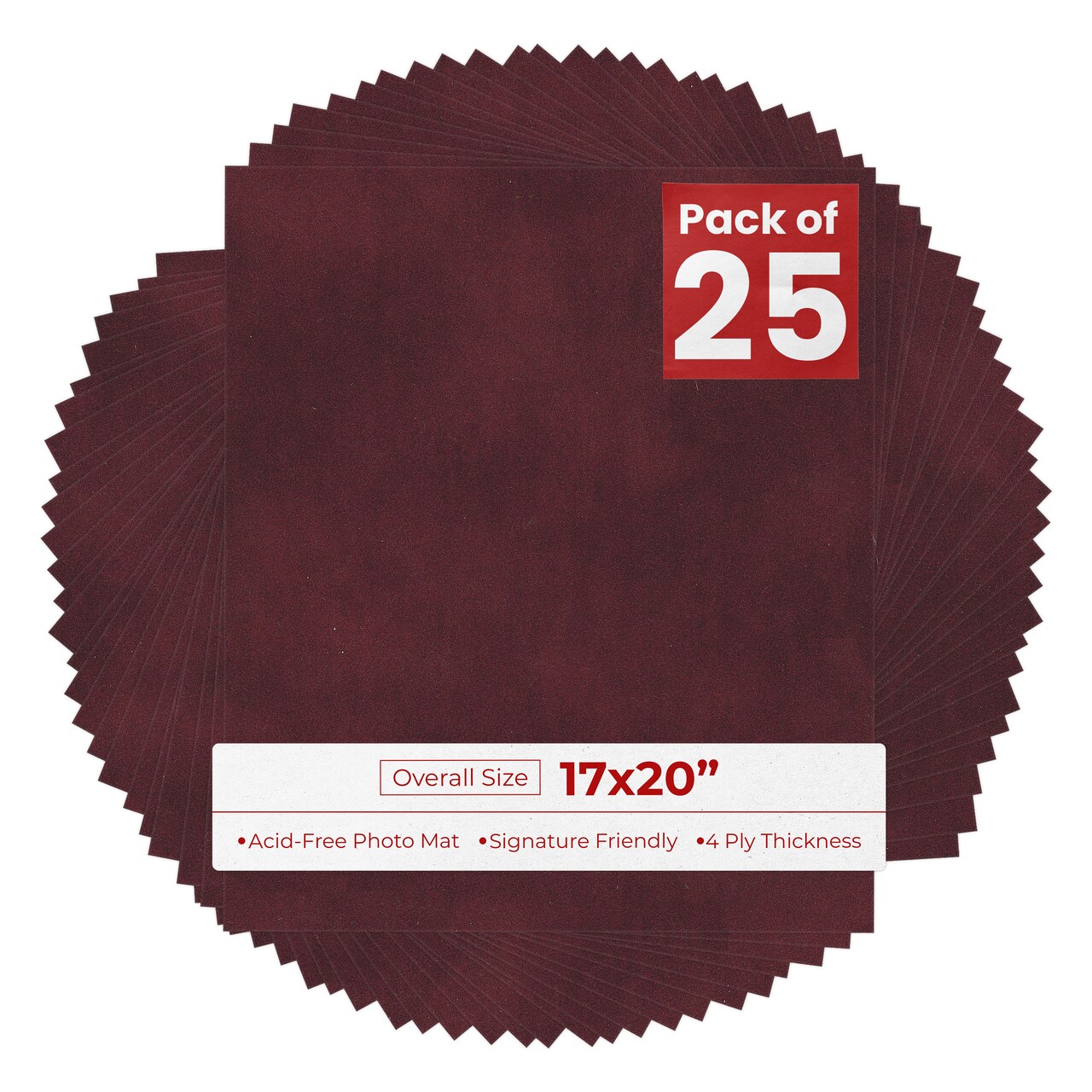 Dark Red Suede 17x20 Uncut Mat Board - Blank Sheets, No Opening